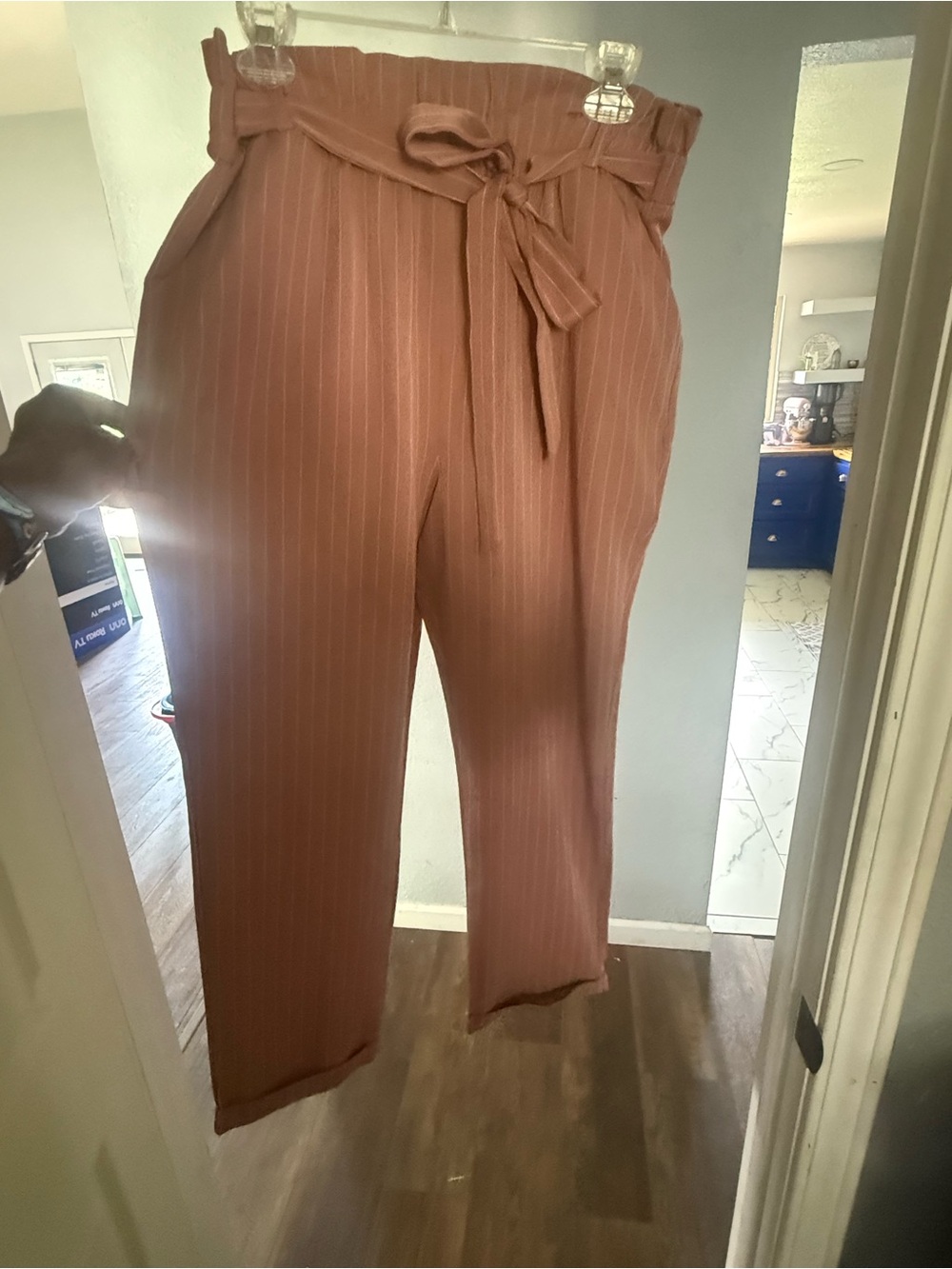 Charlotte Russe Rust Pink Pinstripe Paperbag Waist Pants